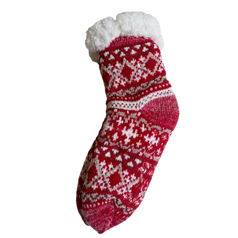 NWT Muk Lucks Women's 2 Pair Pack Chenille Cabin Socks (Red/White)- S/M